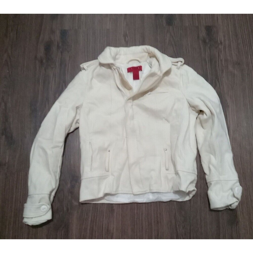 Coffee Shop Coat juniors Size Large Ivory Wool Blend Long Sleeve